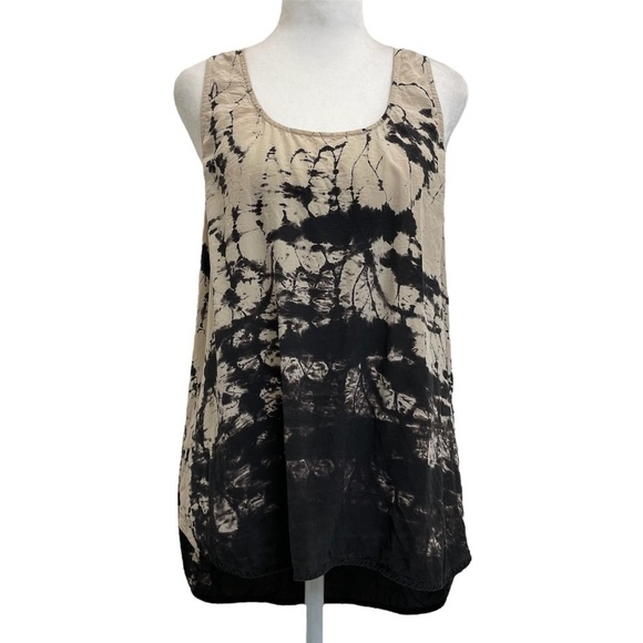 Gypsy 05 100% Silk Printed Black & Cream High Low Swing Tank Sleeveless Blouse - Picture 1 of 9